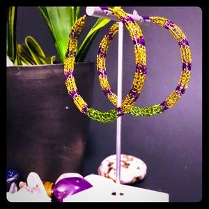 2.5” Handmade Color Block Crocheted Hoop Earrings
